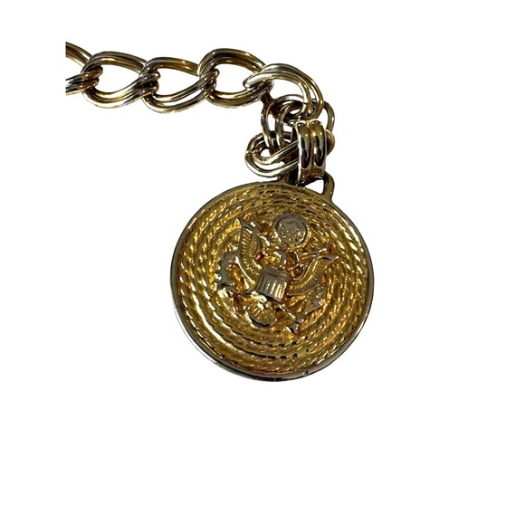 Vintage 80s Gold Cream Enamel US Eagle Medallion Chain Belt patriotic Americana main image 4